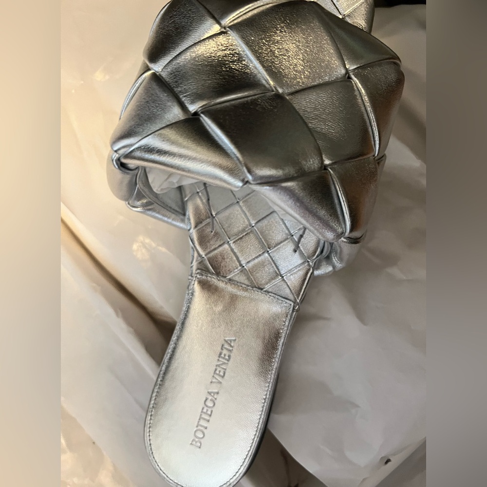 Bottega Veneta Silver Woven Leather Sandals